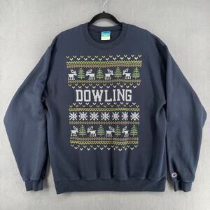 Champion Eco Fleece Dowling Fair Isle Winter Crewneck Sweatshirt L Pullover Blue